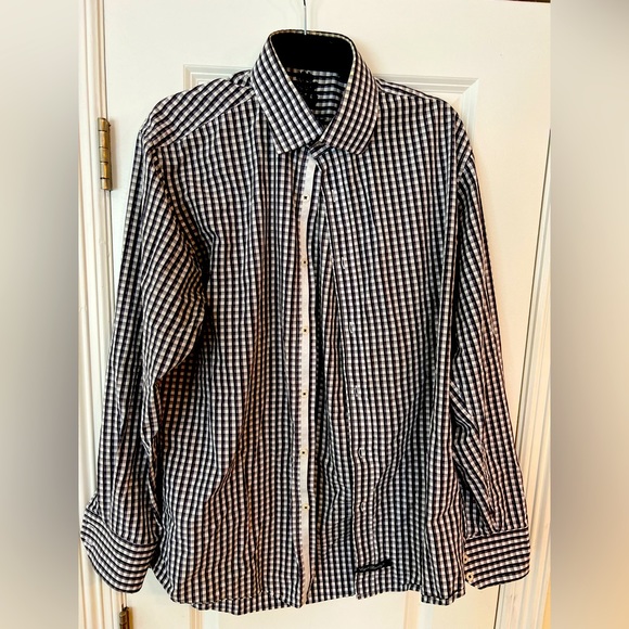 English Laundry Check Plaid Black & White long sleeve shirt. - Picture 1 of 12